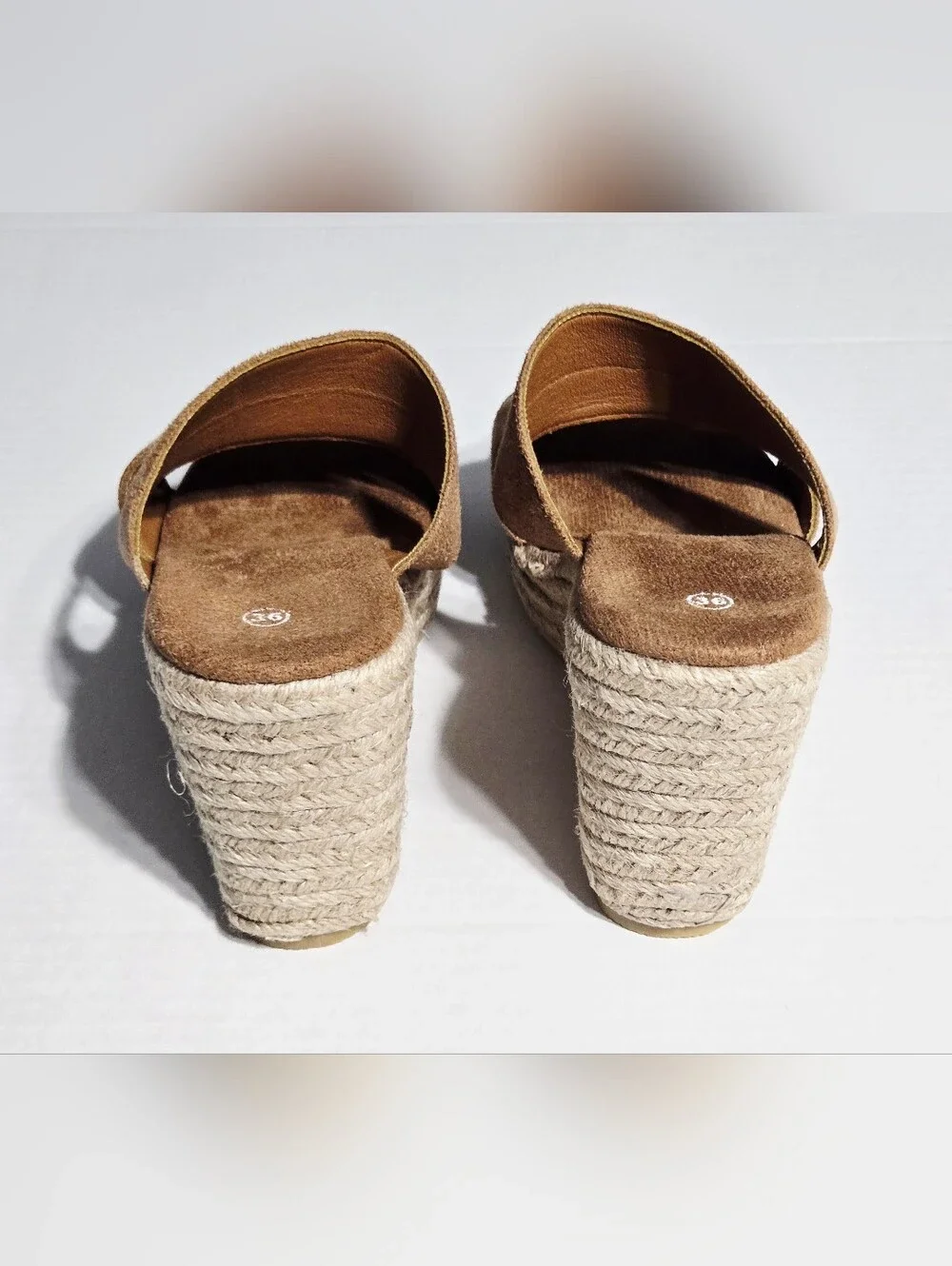 Women’s Tan Espadrille Wedge Sandals Double Strap Platform Slides Size‎ 36